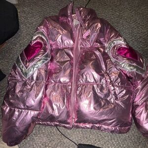 Metallic pink puffer jacket